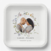 かわいい素朴牧草地フローラリース結婚写真 ペーパープレート (正面)
