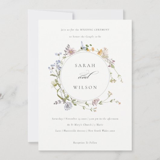 かわいい素朴牧草地フローラリース結婚式の招待 サンキューカード (正面)