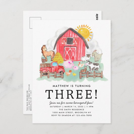 かわいい素朴納屋周囲の庭アニマルズキッズファーム誕生日 ポストカード (正面/裏面)
