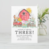 かわいい素朴納屋周囲の庭アニマルズキッズファーム誕生日 招待状 (スタンド正面)