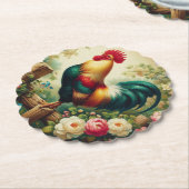 かわいい素朴/ヴィンテージのオンドリ ペーパーコースター (アングル)