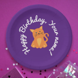 かわいい紫お洒落のオレンジ色の子猫の漫画 ペーパープレート