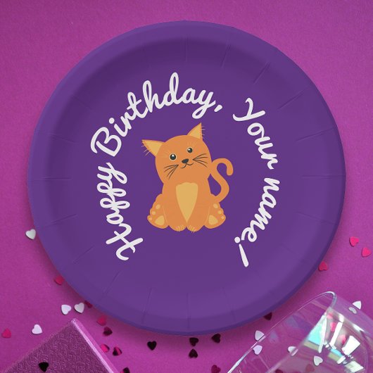 かわいい紫お洒落のオレンジ色の子猫の漫画 ペーパープレート