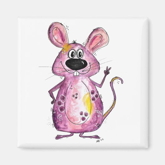 かわいい紫お洒落のネズミ マグネット (正面)