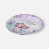 かわいい紫とティール（緑がかった色）人魚の夏の第1誕生日 ペーパープレート (アングル)