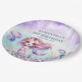 かわいい紫とティール（緑がかった色）人魚の夏の第1誕生日 ペーパープレート (アングル)