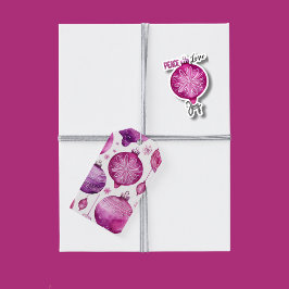 かわいい紫とピンクのクリスマスオーナメント柄 ギフトタグ