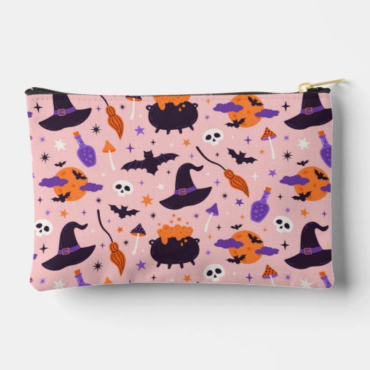 かわいい紫とピンクのハロウィンパターン アクセサリーポーチ (裏面)