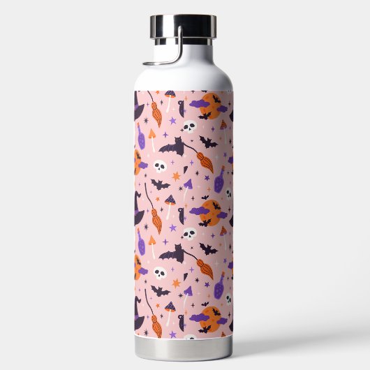 かわいい紫とピンクのハロウィンパターン ウォーターボトル (右面)