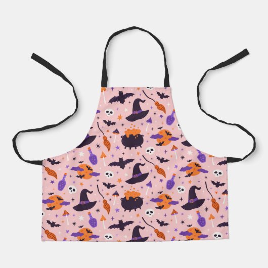かわいい紫とピンクのハロウィンパターン エプロン (正面)