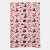 かわいい紫とピンクのハロウィンパターン キッチンタオル (縦)