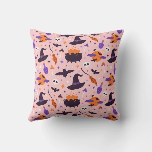 かわいい紫とピンクのハロウィンパターン クッション (裏面)