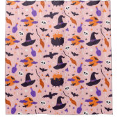 かわいい紫とピンクのハロウィンパターン シャワーカーテン (正面)