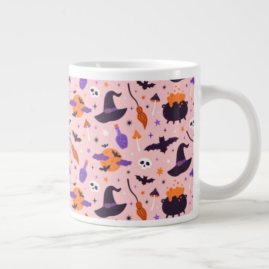 かわいい紫とピンクのハロウィンパターン ジャンボコーヒーマグカップ (右)