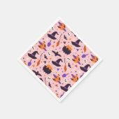 かわいい紫とピンクのハロウィンパターン スタンダードカクテルナプキン (角)