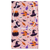 かわいい紫とピンクのハロウィンパターン スモールペーパーバッグ (裏面)