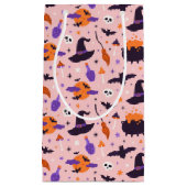 かわいい紫とピンクのハロウィンパターン スモールペーパーバッグ (正面)