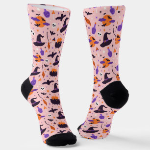 かわいい紫とピンクのハロウィンパターン ソックス