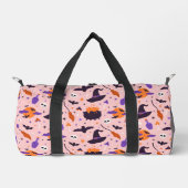 かわいい紫とピンクのハロウィンパターン ダッフルバッグ (正面)