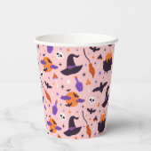 かわいい紫とピンクのハロウィンパターン 紙コップ (裏面)