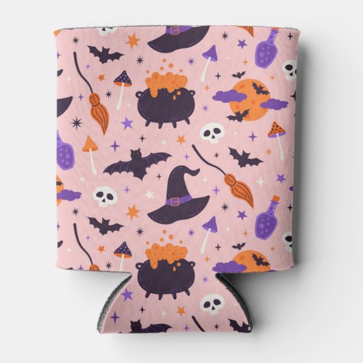 かわいい紫とピンクのハロウィンパターン 缶クーラー (正面)