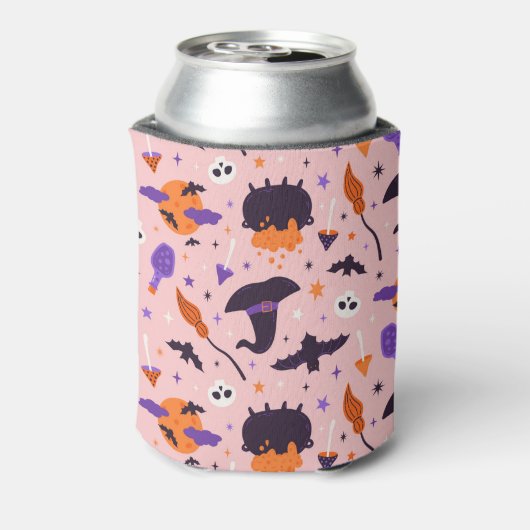 かわいい紫とピンクのハロウィンパターン 缶クーラー (缶裏面)