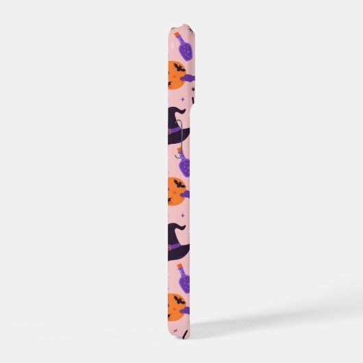 かわいい紫とピンクのハロウィンパターン iPhone 15ケース (右側面)