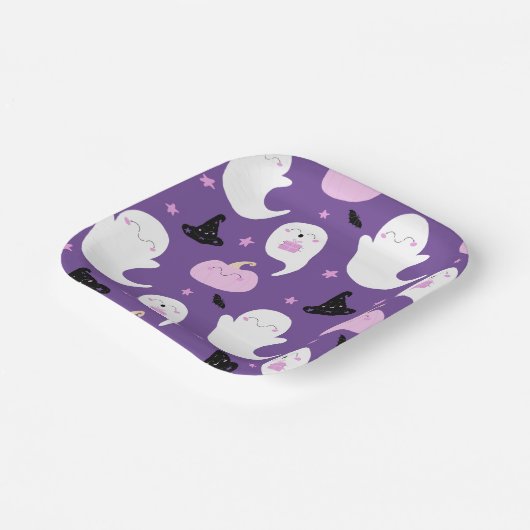 かわいい紫とピンクのハロウィーン誕生日 ペーパープレート (傾斜あり)