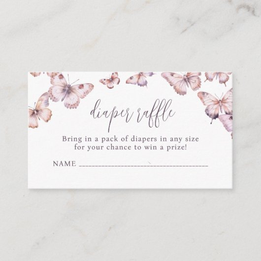 かわいい紫とピンクの蝶おむつラッフル エンクロージャーカード (正面)
