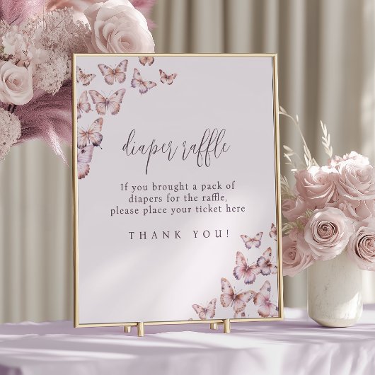 かわいい紫とピンクの蝶おむつラッフル ポスター