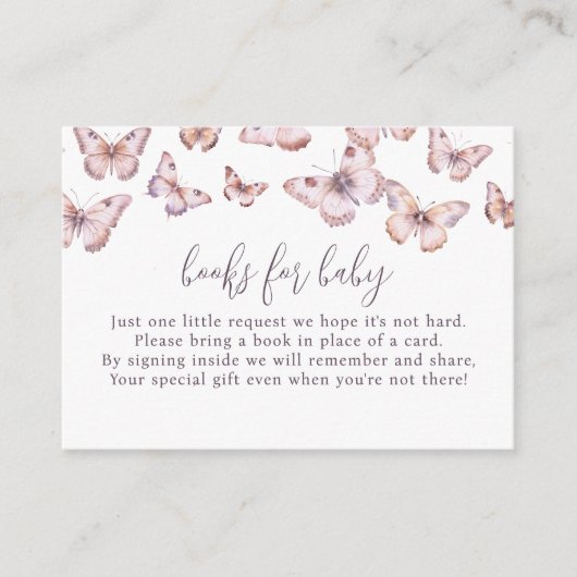 かわいい紫とピンクの蝶の本ベビー エンクロージャーカード (正面)