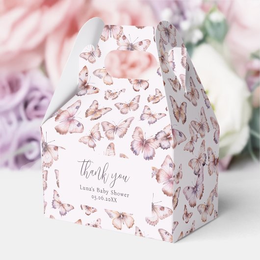 かわいい紫とピンクの蝶の赤ちゃんシャワー切り妻 フェイバーボックス