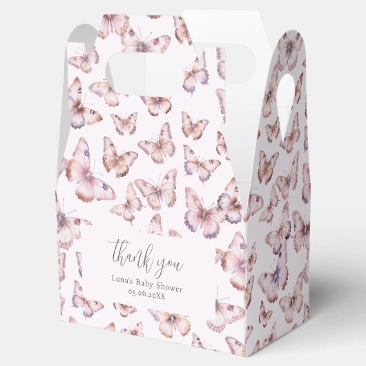 かわいい紫とピンクの蝶の赤ちゃんシャワー切り妻 フェイバーボックス (オープン)