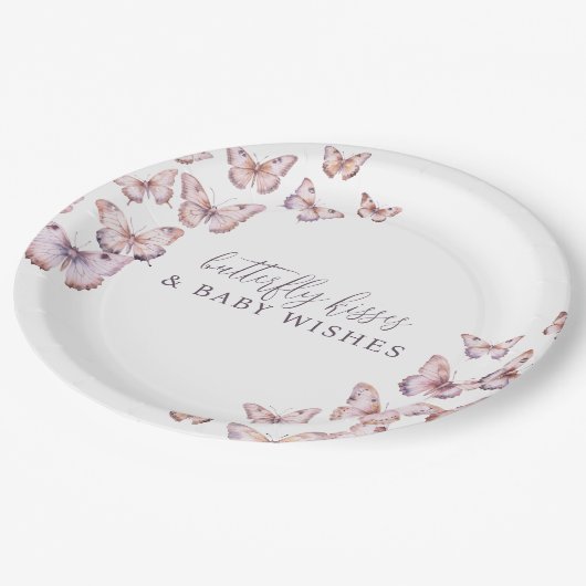 かわいい紫とピンクの蝶の赤ちゃんシャワー ペーパープレート (アングル)