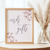 かわいい紫とピンクの蝶カードとギフトサイン ポスター