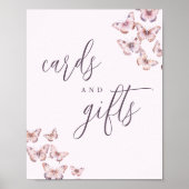 かわいい紫とピンクの蝶カードとギフトサイン ポスター (正面)
