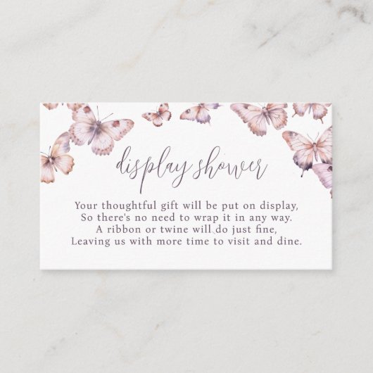 かわいい紫とピンクの蝶ディスプレイシャワー エンクロージャーカード (正面)