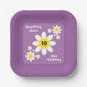 かわいい紫と白のデイジーフローライニシャル ペーパープレート (正面)