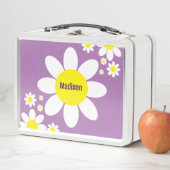 かわいい紫と白のデイジーフローラ名前をカスタムする メタルランチボックス (インサイチュ)