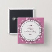 かわいい紫と白のハートと花の母の日 缶バッジ (正面&裏面)