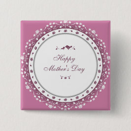 かわいい紫と白のハートと花の母の日 缶バッジ