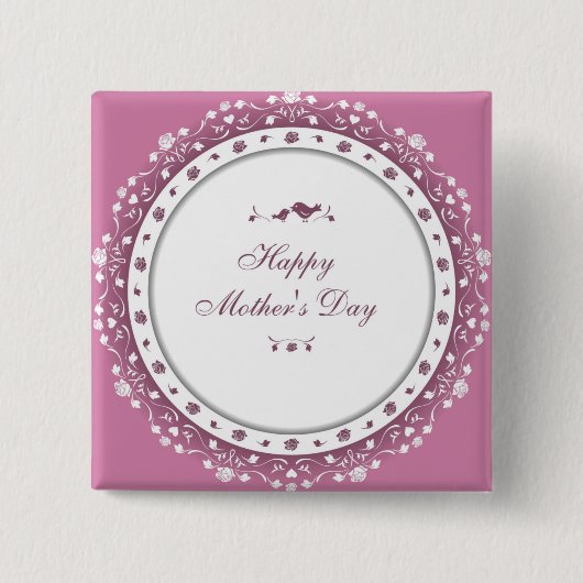 かわいい紫と白のハートと花の母の日 缶バッジ (正面)