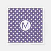 かわいい紫と白の水玉模様モノグラムパーティー スタンダードカクテルナプキン (正面)