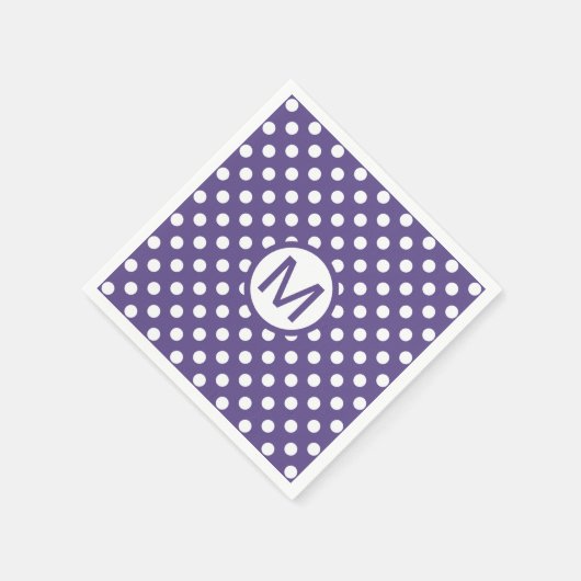 かわいい紫と白の水玉模様モノグラムパーティー スタンダードカクテルナプキン (角)