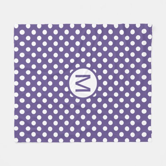 かわいい紫と白の水玉模様モノグラム フリースブランケット (正面(横))