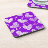 かわいい紫と白の落書きハート 愛のスクリプト コースター (左側)