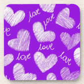 かわいい紫と白の落書きハート 愛のスクリプト コースター (正面)