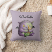 かわいい紫と緑のふわふわモンスターの友達 クッション (ブランケット)