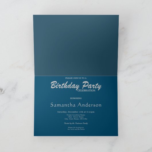 かわいい紫と緑のウミガメ & 赤ちゃん 誕生日 案内状 (内部)