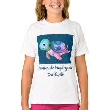 かわいい紫と緑のミムマウミガメTシャツ